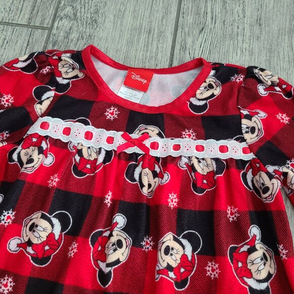 Disney Minnie Mouse Toddler Girl Holiday Nightgown Red Plaid Long Sleeve Size 4T - Picture 5 of 9